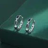 Charm Creative Baguette Sapphire Full Diamond Earrings For Women Blue Geometric Original Sterling Silver Valentine's Day Gift Jewelry Z0323