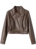 レディースジャケットPUバイカーレザージャケットは2023年春の秋のラペル長袖ジッパースプライシング女性1A261 230324の短い厚さ