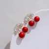 Studörhängen 2023 Trend Red Cute Cherry Cherries Liten Crystal Temperament Korean Pearl Fruit Elegant Women's Jewelry