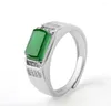 Bagues de cluster S925 Argent Naturel Jade Vert Selle Bague Jadeite Bijoux De Mode Réglable Pour Hommes Femmes Cadeaux Goutte