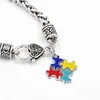 Charm Armbanden Autisme Awareness Puzzelstukjes Armband Kleurrijke Emaille Jigsaw Hangers Antiek Verzilverd Voor Mannen Vrouwen