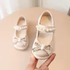 Sneakers Kids Fashion Pearl Bow Knot Pu Leather Princess Shoes For Girls Butterfly Baby 230323