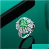 Cluster Rings Imitation Zircon Ring Women Exquisite Turquoise High Carbon Stone Light Luxury 925 Sier Quality Gift Wedding Jewelry D Dhogs