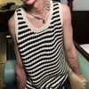 Men's Tank Tops Striped Knitted Summer Tanks O Neck Korean Knitwear Shirts Sleeveless Streetwear Loose Top Vintage Cropped Sexy 230324