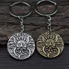 Keychains 12st Retro Fire and Sun God Pendant Keychain Unique Round Face Amulet Pagan Jewelry