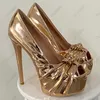 Olomm Women Glossy Pumps Sexy Thin High Heels Pumps Charm Peep Toe Gorgeous Gold Champagne Silver Party Shoes Women US Size 5-20