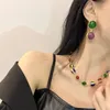 Pendientes colgantes de colores para mujer, Collar pequeño esmaltado Retro Medieval de industria pesada, cadena de cuello de alta calidad con diseño colorido