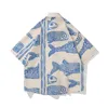 القمصان غير الرسمية للرجال الصيفية ذات الأسلوب الأمريكي المتضخم في الشارع أزياء السمكة الصغيرة طباعة القمصان غير الرسمية 230323
