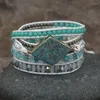 Bedelarmbanden unieke gemengde natuursteenblauw 5 -lijn wrap armband handgemaakte Boheemse lederen vrouwelijke directe verkoop