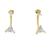 Boucles d'oreilles à tige printemps 925 argent Sterling Triangle Cz cristal avant dos Double face boucle d'oreille pour les femmes mode délicate