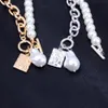 Afwijkende Pearl Link Chain Ketting Vintage Legering Portret Vierkant Teken Sautoir