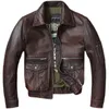 Herrläder faux män Corium Air Force Flight Jacket Högkvalitativ Vintage Ejressad Top Layer Cowhide Flight Red Brown Short Moto 230324