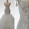 Zeemeermin trouwjurken lieverd spaghetti glanzende kralen tule organza court op maat gemaakte plus size rits ritsjurk vestidos de novia