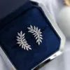 Stud -oorbellen trendy blad zilveren kleur volledige witte cz stenen verklaring voor vrouwen feest dagelijkse slijtage sieraden drop -schip