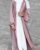 Ethnische Kleidung Eid Satin Offene Abaya Dubai Türkei Blasenärmel Abayas für Frauen Muslimische Mode Hijab Kleid Islam Kaftan Kimono Femme Musulmane 230324