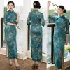 Vêtements ethniques Automne Hiver Femmes Vintage Bouton Qipao Chinois Traditionnel Lady Robe De Soirée Imprimer Femelle Élégant Cheongsam