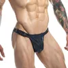 Slip Faux Cuir Bulge Pouch Briefs Culotte Sexy Gay Hommes Métallique Taille Basse Sous-Vêtements Boucle Brillante Ceinture Élastique