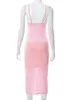 Casual Dresses WJFZQM Summer Sexy Pink Maxi For Women Sleeveless Patchwork Party Long Dress Female Hollow Out Backless Bodycon