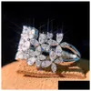 Wedding Rings 2021 Arrival Sparkling Luxury Jewelry 925 Sterling Sier Marquise Cut Moissanite Diamond Party Women Leaf Band Ring Gif Dhilf