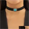 Chokers Choker Womens Necklace Jewelry Forest Vintage Black Fleece Single Layer Collar Chain Simple Personality Sweet Cool Turquoise Dhdol