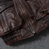 Herrläder faux män Corium Air Force Flight Jacket Högkvalitativ Vintage Ejressad Top Layer Cowhide Flight Red Brown Short Moto 230324