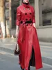 Giacche da donna Nerazzurri Autunno Maxi Trench in pelle rossa Pu per donna Cintura a maniche lunghe Doppio petto Elegante sfilata di lusso Moda 2023 230324