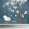 Fonds d'écran Magnolia Denudata chinois bleu élégant peintures murales salon TV fond papier peint peinture à l'huile décoration murale
