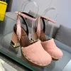 Rosa hästhår sandaler för kvinnors designer klänningskor mode ödla hudplattform häl 8.5 cm hög klackade trä korkkorn sandal främre bakre rem 35-42 med låda