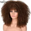 Parrucche sintetiche ricci afro per donne nere corte crespi con frangia 16 pollici fibra di capelli castani Glueless Cosplay 230413