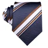 Pajaritas gris blanco a rayas 2023 elegante corbata de hombre pañuelo gemelos corbata de seda para boda fiesta negocios marca de moda Hi-Tie