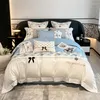 Bedding Sets 2023 Luxury Rose Flowers Embroidery Princess Set Egyptian Cotton Duvet Cover Elastic Band Bed Sheet Pillowcases