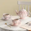 Cups Saucers Pink Retro Teapot Europe Relief Ceramic Mug Tea Cup And Set With Dessert Espresso Handle Drinkware Home Decor