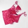 Velvet Three Piece Set badkläder designer strand biquini sommar kvinnor bikini kjolar klassiska brev tryckt baddräkt