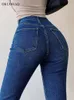 Jeans da donna Okuohao Skinny Bell Bottom Vita alta Stretch Straight Slim Fit Pantaloni in denim svasato Fashion Casual Wash Black Y2k Pantaloni 230324