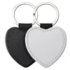 Sublimering tomt pu läder nyckelring svart vit diy nyckel kedja rund kvadrat hjärtform nyckelhänge hänge