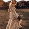 Vintage Country Western vestidos de novia de encaje de manga larga gitano llamativo Boho vestidos de novia estilo Hippie Abiti BC4857