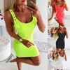 Casual jurken sexy potlood jurk fluorescerende kleur vrouwen diep v nek strakke mouwloze sukienka verstelbare spaghetti strap xl