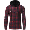 Men's Casual Shirts Hooded Plaid Shirt Men Flannel Big Double Pocket Long Sleeve Mens Spring Autmn Clothes Camisa Masculina