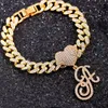 Anklets hiphop a-z kursiva inledande bokstäver hjärtsrepor för kvinnor isade ut miami kubansk länkkedja anklet armband smycken