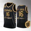 Maillot Espana noir personnalisé de l'équipe d'Espagne 100 Centennial Tyson Perez Lorenzo Brown Marc Gasol Willy Hernangomez Pau Gasol Juan Hernangomez