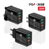 3 USBマルチポートアダプターヘッドPD36W高速充電電話充電器5V 4A UK PD