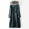 Women's Fur & Faux Female Natural Sheep Shearling Double Faced Coat Winter Jacket Women Collar Long Coats MYWomen's Women'sWomen