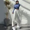 Calças femininas Capris Houzhou Mulheres Sorto Coreano Moda Hiphop Oversize Jogagem Cinzenta Esportes Baggy Sports High Riskgers Troushers White