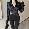 Women's Blouses V-neck Sexy Blouse For Woman 2023 Autumn Slim Elegant Long Sleeve Casual Shirts And Ladies Chic Asymmetrical Crop Tops