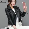 Women's Jacket Cute Faux Pu Leather Girls Black Pink Spring Outerwear Pockets Zipper Office Lady Coat Slim Biker s 230324