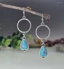 Boucles d'oreilles pendantes Style folklorique bohème, goutte d'eau, pierre bleue, anneaux circulaires creux et bijoux, accessoires pour dames, cadeaux de vacances