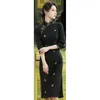 Etnik Giyim Muhteşem Mandarin Yakası Çin Geleneksel Kadınlar Qipao İnce Pamuk Keten Uzun Çatal Bayanlar Cheongsam Vintage