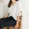 Women's Blouses 2023 Blusas De Mujer Loose Women Silk Knitted Fabric Sweater Short Sleeve Top Solid V-Neck Black Shirts Drop 1210