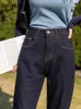 Kvinnors jeans mishow mörkblå rak för kvinnor 2023 våren hög midja vintage lösa kvinnliga kläder kausala breda benbyxor mxc11k0742 230324