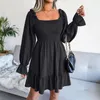 Casual Dresses Square Collar Tube Black Women Folds Ruffles Basis Partywear Vintage Female Clothing Red Mini Dress Beach Outfits